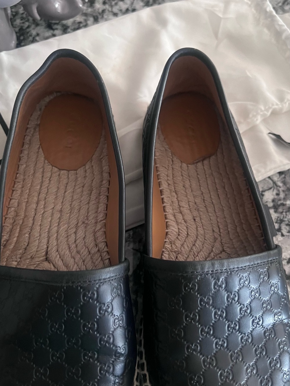 Gucci Black Leather Espadrille Slip-Ons with Braided Trim - Picture 2 of 9